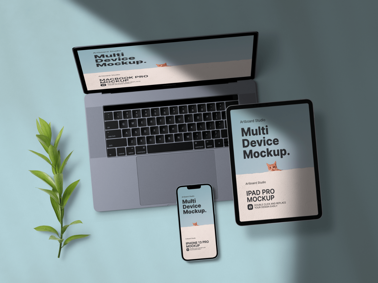 Free multiple devices mockup generator featuring a book, imac, ipad, and iphone 11 on a plain background. Multi Device Responsive Mockup Template