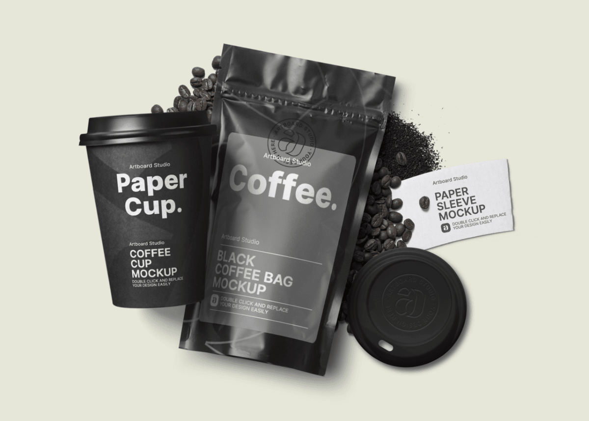 Free aluminium coffee standing pouch packaging . Coffee Packaging Mockup Template
