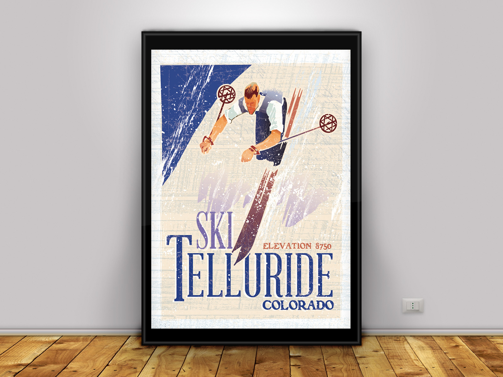 Advertising 24x36 poster mockup free. Drop In Skier Telluride Beutler Design Illustration