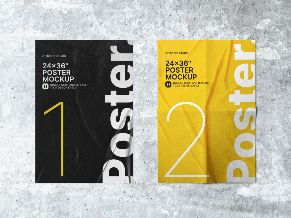Poster mockup psd portrait + landscape. Poster Mockup Template